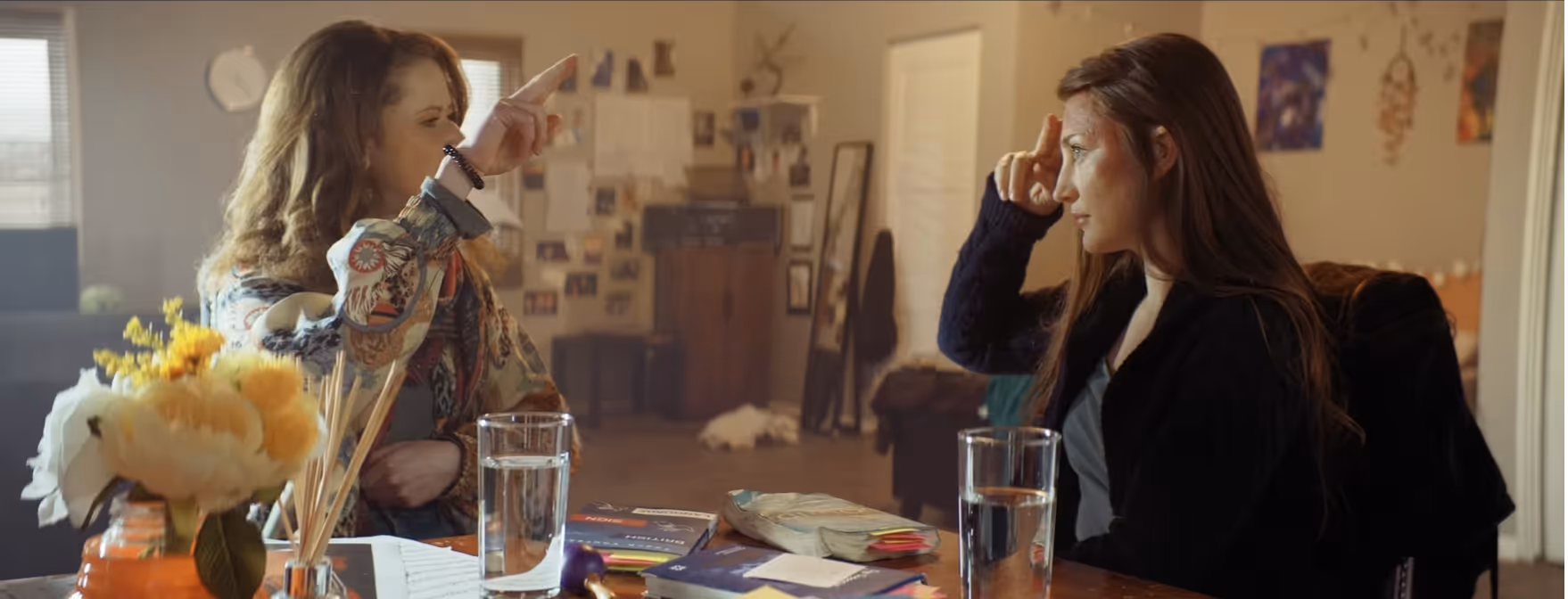Still from the short film 'I See You' showing 2 characters communicating in sign language