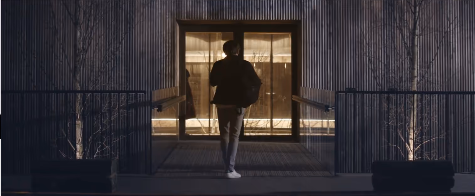 Still from RTS Award-winning short, 'Argot', showing a character entering a modern house