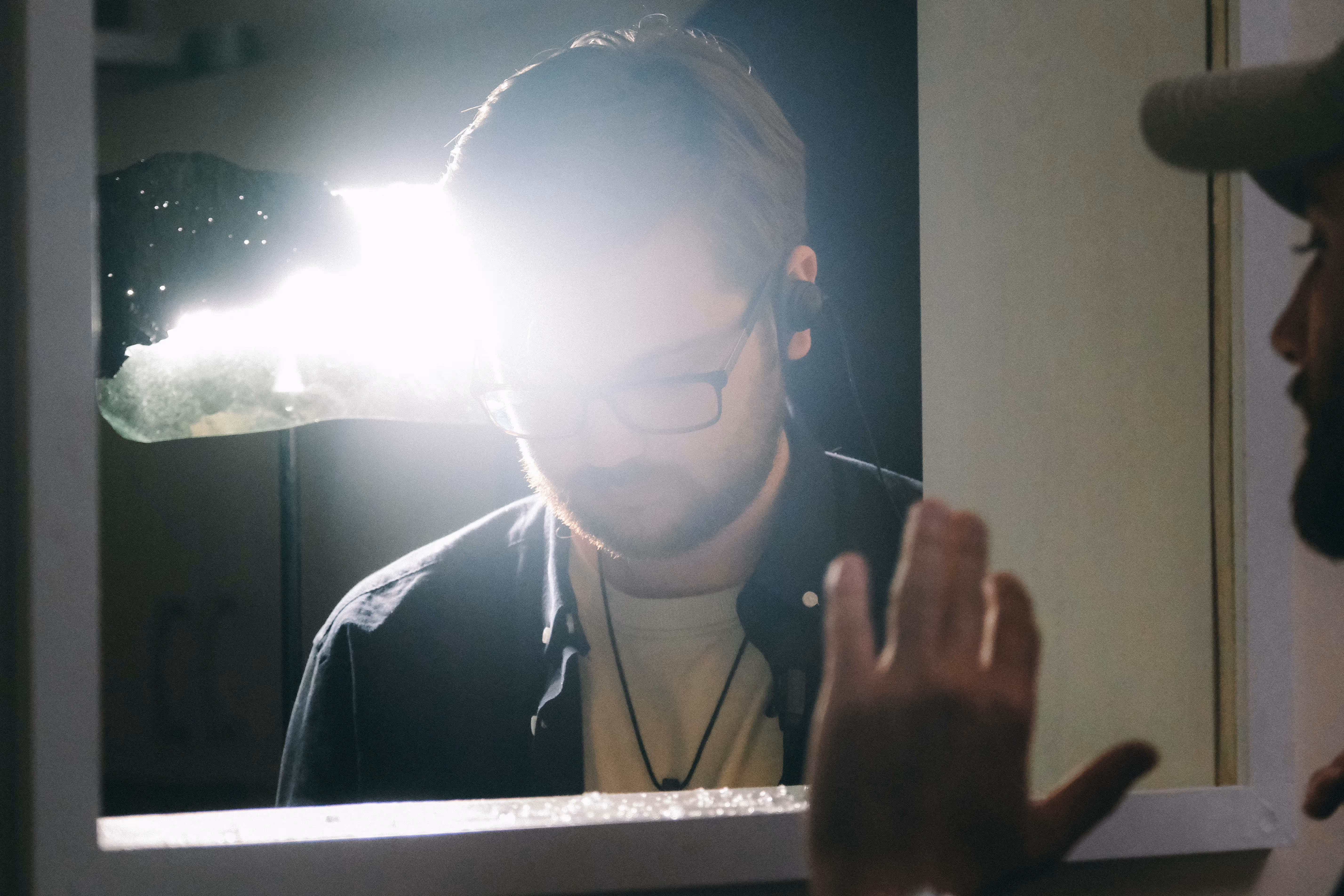 Photo of Tom Rawding on set of 'The Mill Killers' next to director Aled Owen