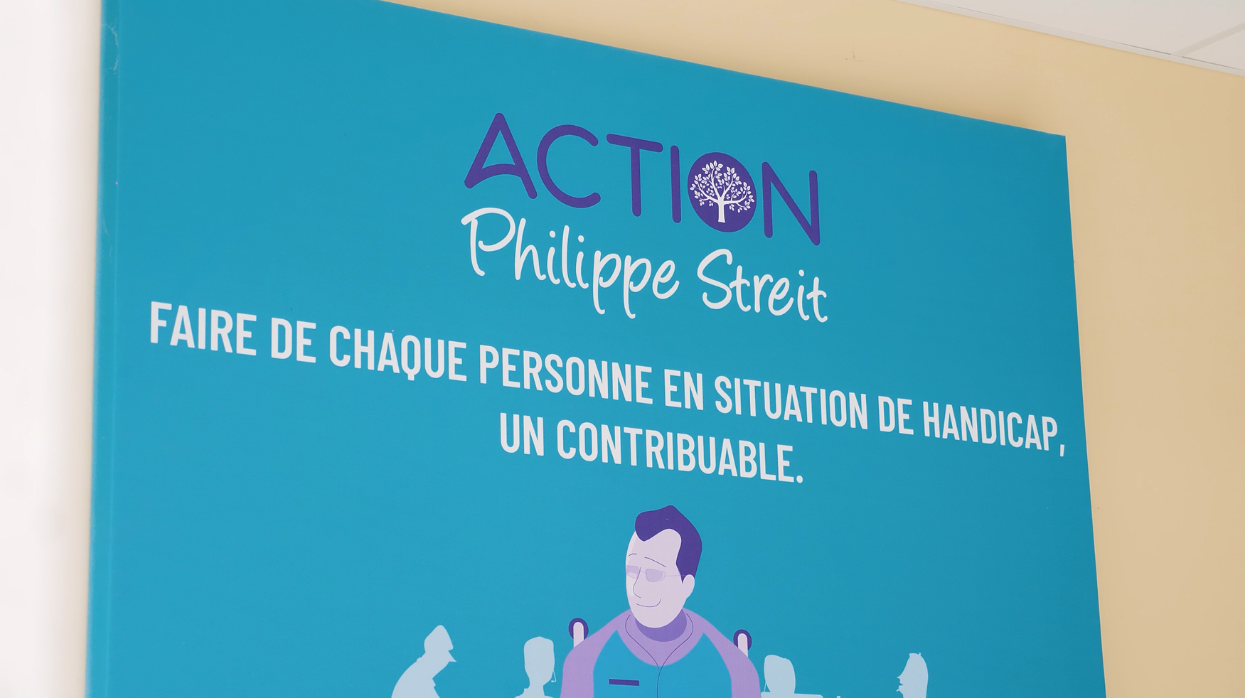 Affiche de Action Philippe Streit mentionnant "Faire de chaque personne en situation de handicap un contribuable"