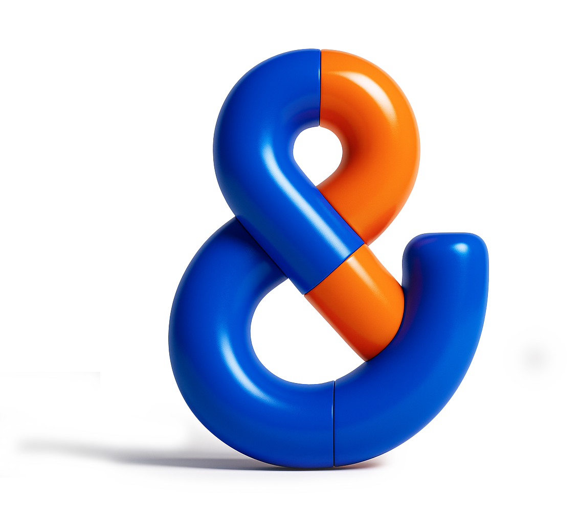 Esperluette 3D bleu et orange, symbole de North& Digital