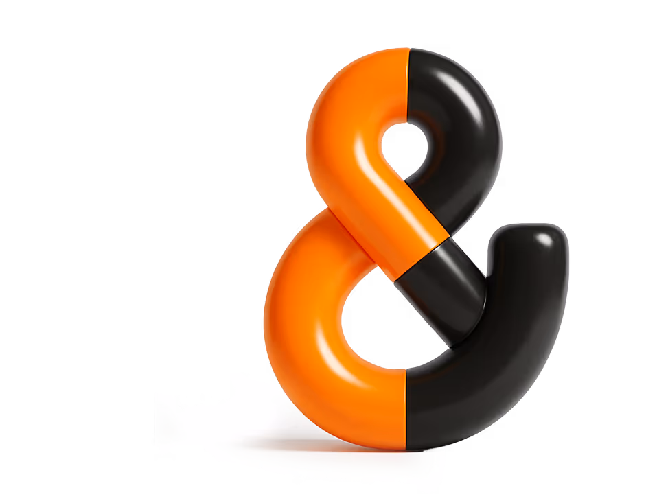 Esperluette 3D bleu et orange, symbole de North& Digital