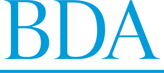 BDA logo in large blue letters on white background