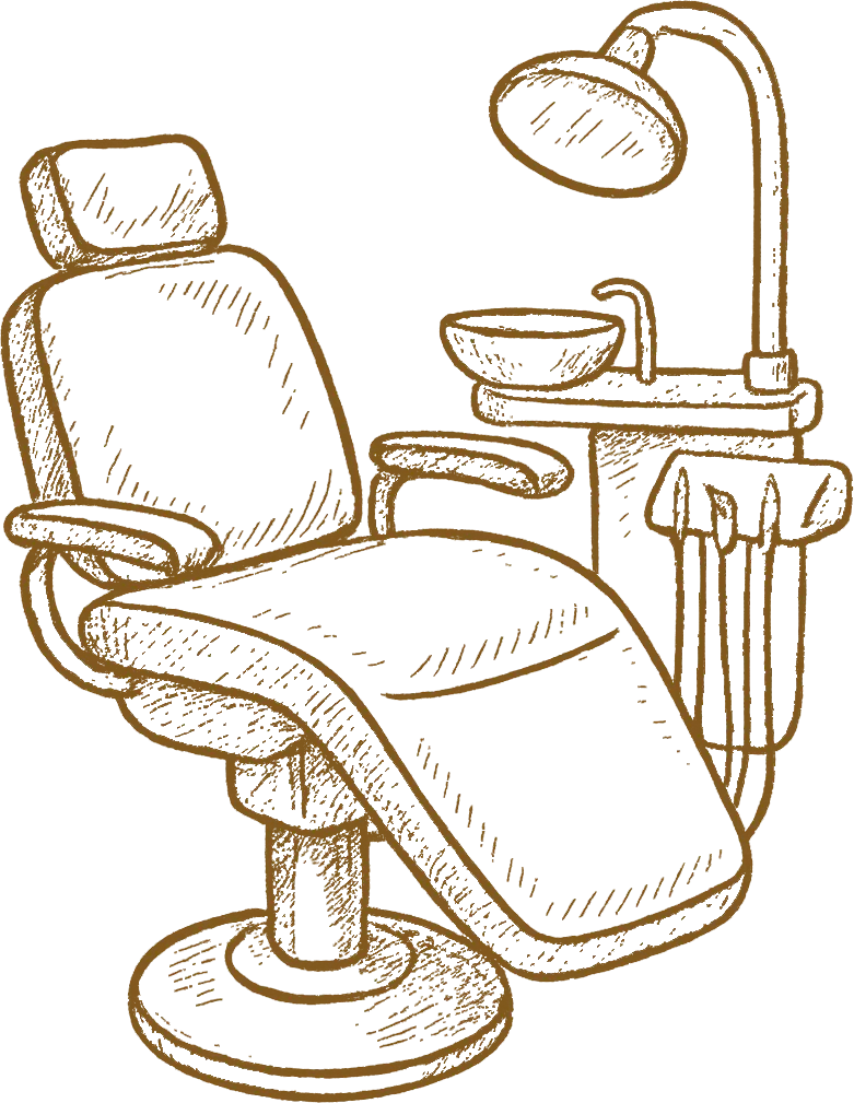 Vintage sketch of a dental chair with medical tools and lamp