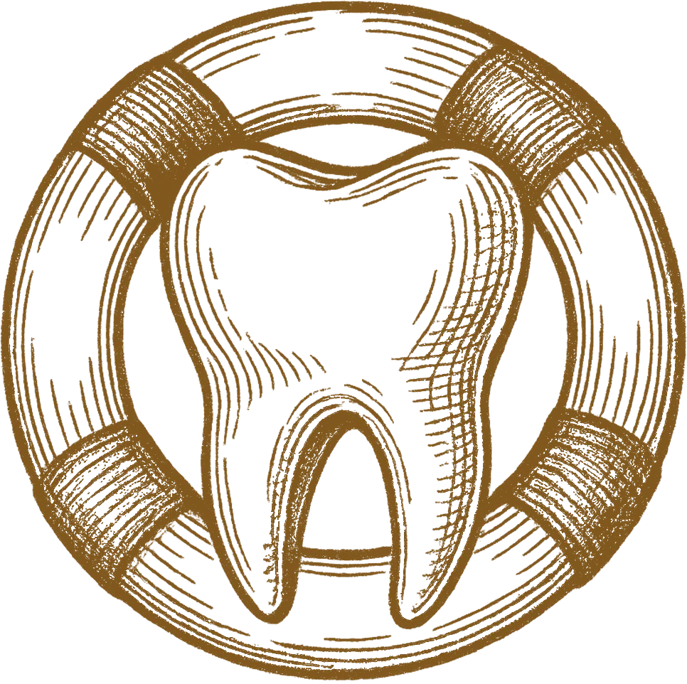 Vintage dental logo with stylized tooth in brown and white