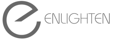Enlighten logo with stylized lowercase e and company name in gray