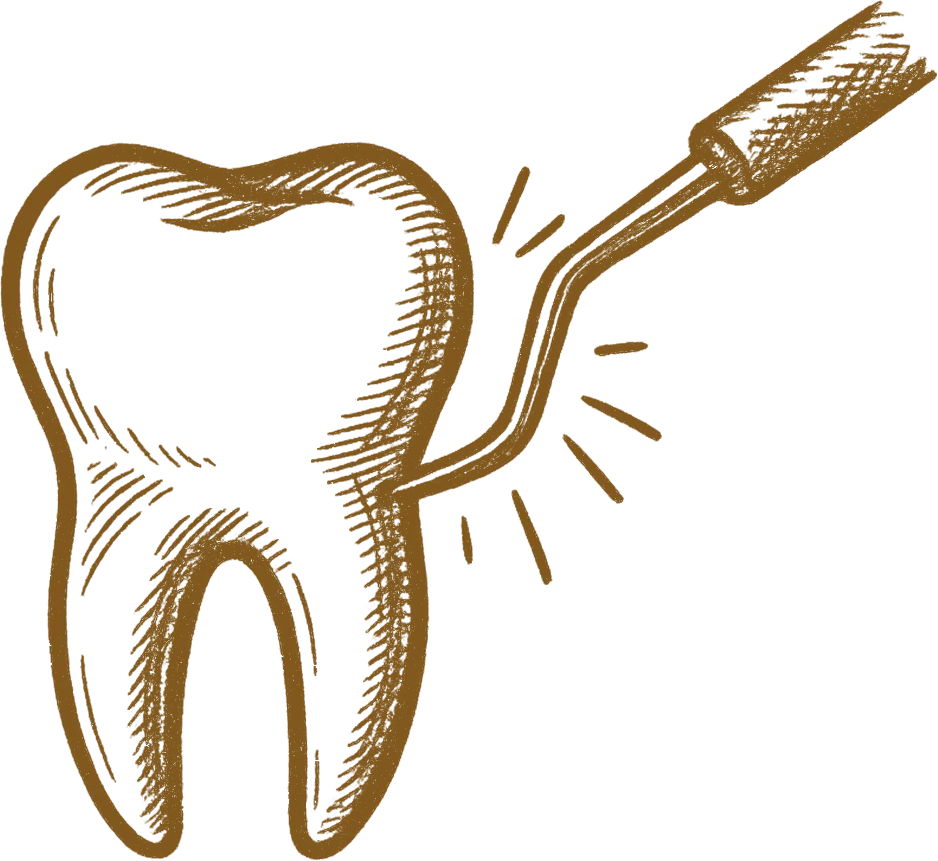 Dental drill approaching tooth with radiating pain lines