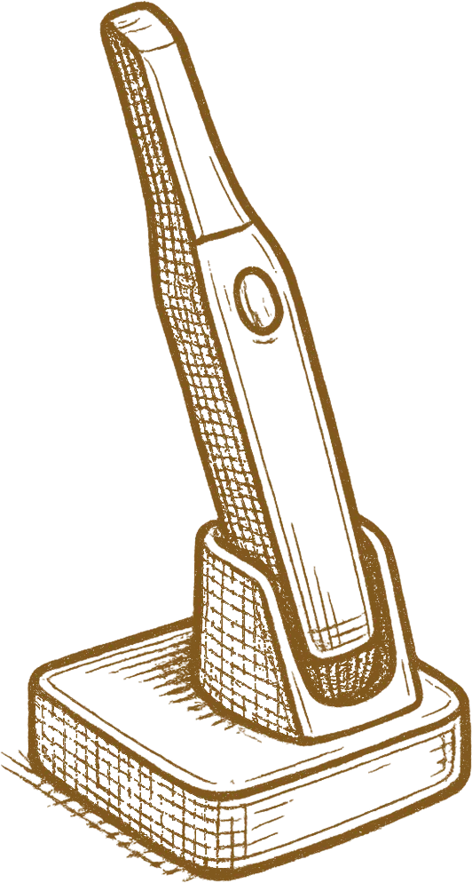 Electric toothbrush in charging stand, brown sketch illustration
