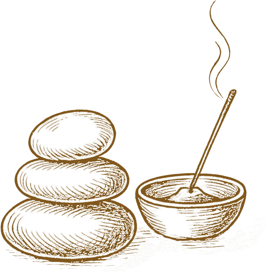 Zen stones and steaming bowl representing relaxation and meditation