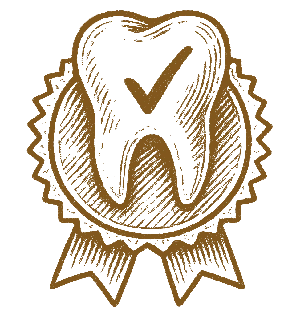 Bronze checkmark badge with ribbons, indicating approval or achievement