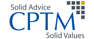 CPTM logo with blue text and pixelated gray squares