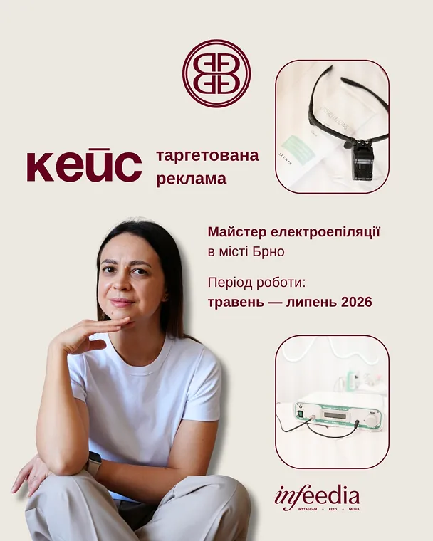Клієнт: Viktoriia Sushchenko
Виконавець: SMM-агенція Infeedia Agency

SMM-кейс | Майстер електроепіляції у Брно 🇨🇿

Перший місяць просування:

7 консультацій, з яких 3 перетворилися на записи на процедуру

+5 додаткових прямих записів завдяки рекламі

8 записів на повноцінну процедуру загалом

6 колишніх клієнтів знайшли Вікторію знову завдяки рекламній кампанії

Результати за 3 місяці SMM-просування:

Зростання аудиторії Instagram із 266 до 665 підписників

+399 підписників — приріст на 150%

5–10 нових звернень у Direct щодня

Кейс про те, як системне SMM-просування та таргетована реклама допомагають майстру електроепіляції у Брно залучати нових клієнтів, повертати попередніх і розвивати Instagram.