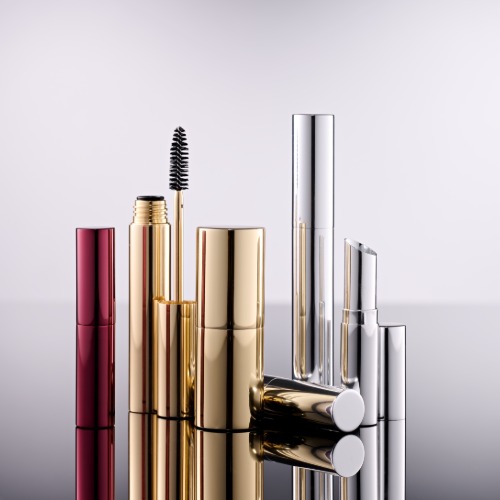 a set of cosmetic packaging items in aluminum