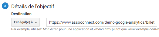 détails objectif google analytics association