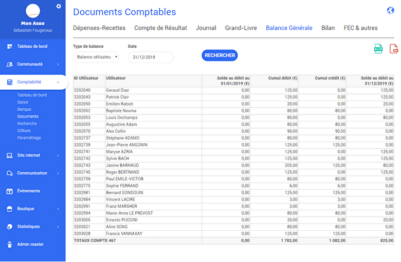 balance utilisateurs sur AssoConnect