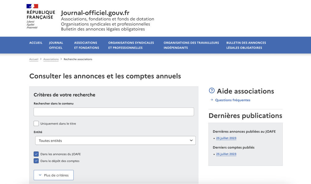 site officiel journal officiel associations