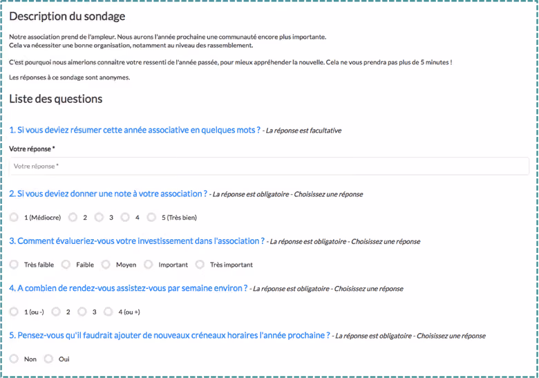 assoconnect association formulaire sondage
