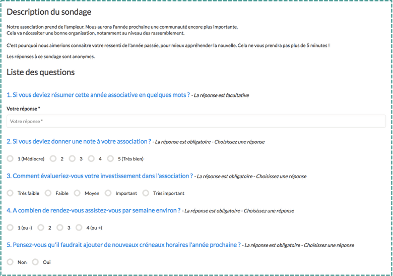 assoconnect association formulaire sondage