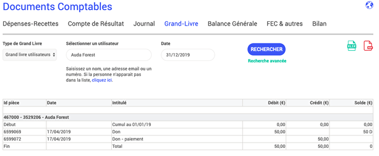 exemple d'écritures comptables sur AssoConnect