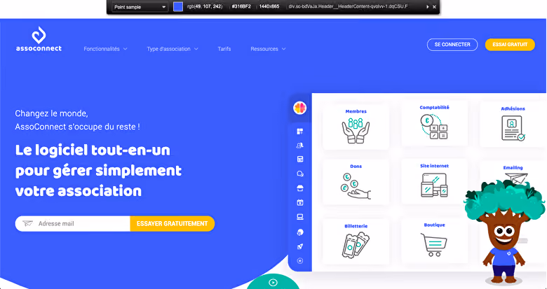 exemple de couleur (bleu) du site assoconnect