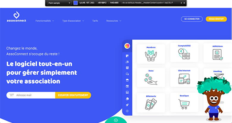 exemple de couleur (bleu) du site assoconnect