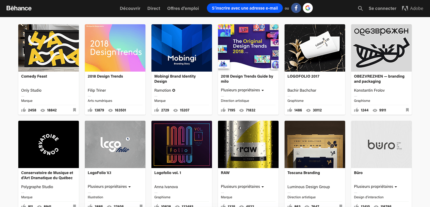 recherche d'inspiration sur behance pour logo