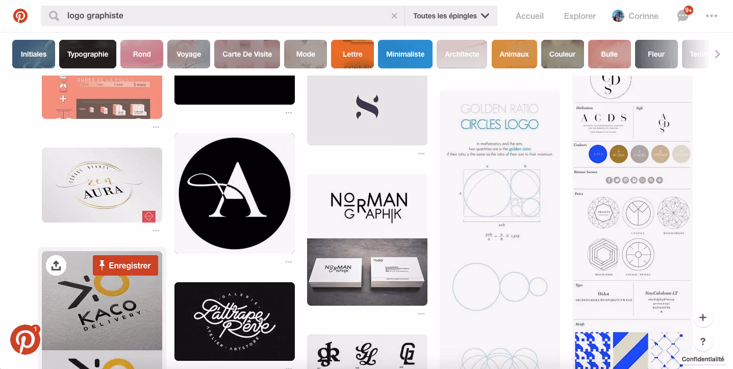 recherche d'inspiration sur Pinterest pour logo