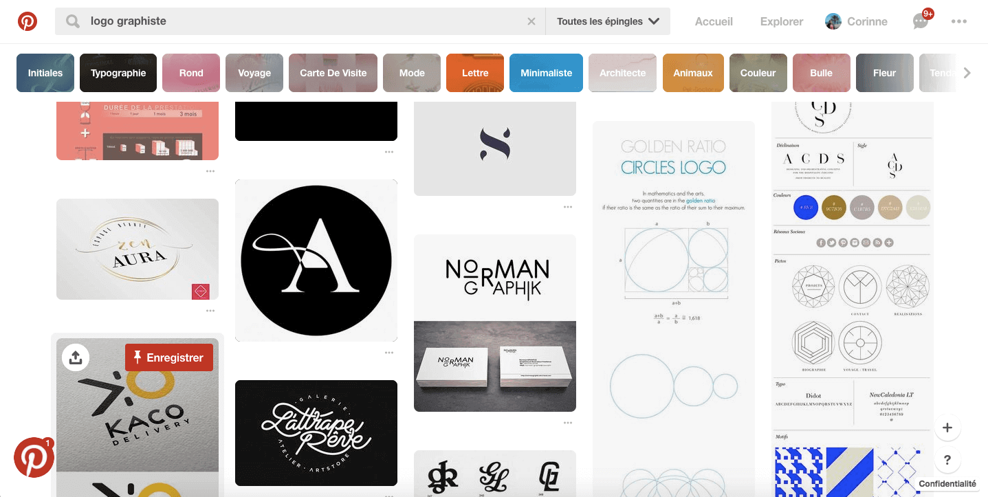 recherche d'inspiration sur Pinterest pour logo