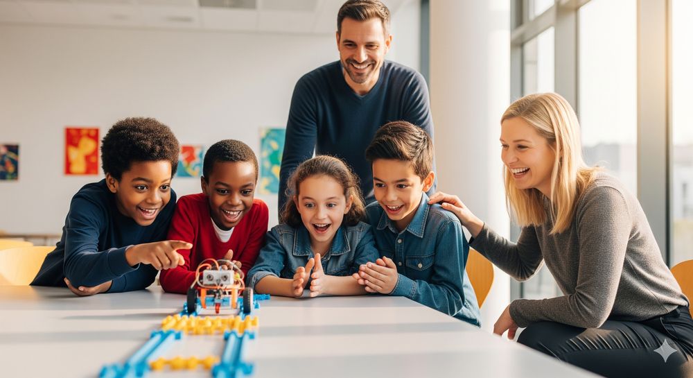 Class of young kids in STEM at Young Leaders Academy in Brussels