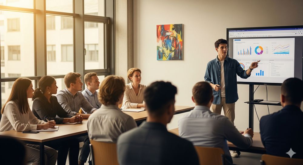 Learning Business & Entrepreneurship Man and girl painting in arts class at Young Leaders Academy in Brussels