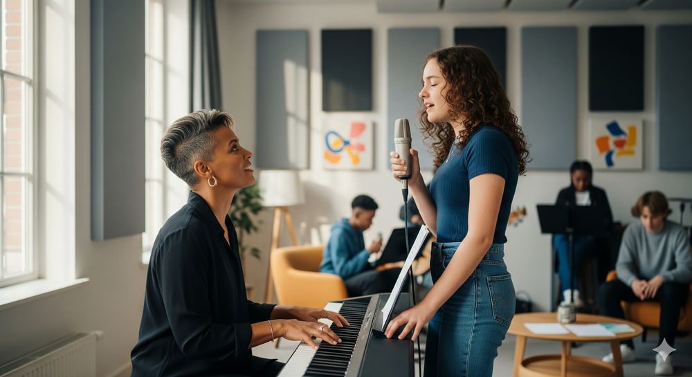 Student having vocal lessons at Young Leaders Academy in Brussels