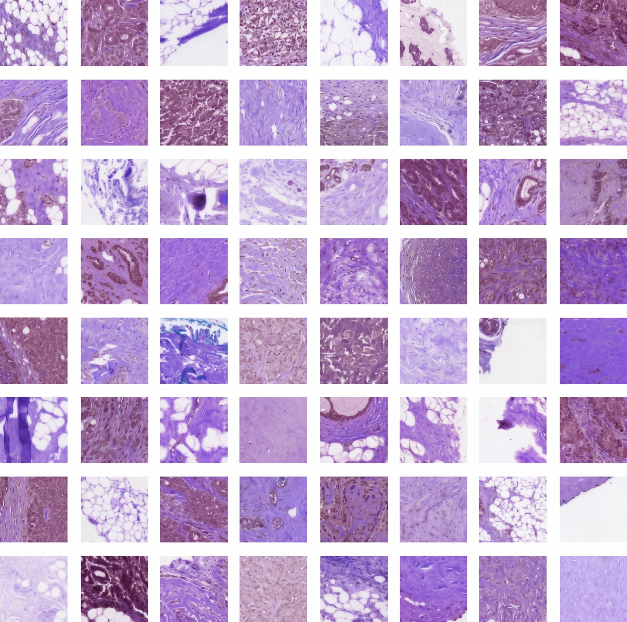 Sample grid of histology images from the breast cancer dataset