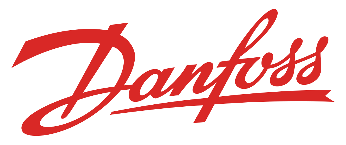Danfoss bedrijfslogo in rode cursief schrift.