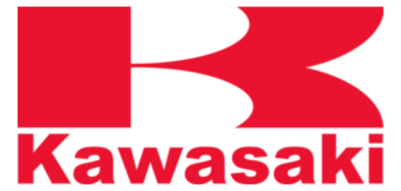 Rood Kawasaki-logo met een gestileerd gevormde K boven de merknaam.