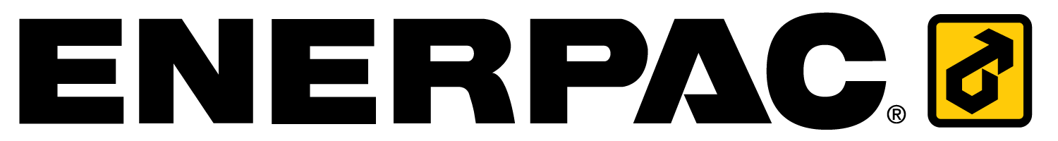 Logo van Enerpac, met zwarte tekst en een geel pictogram rechtsboven.
