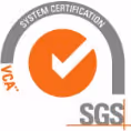 VCA systemcertificaat SGS logo met een oranje vinkje in een grijze cirkel.