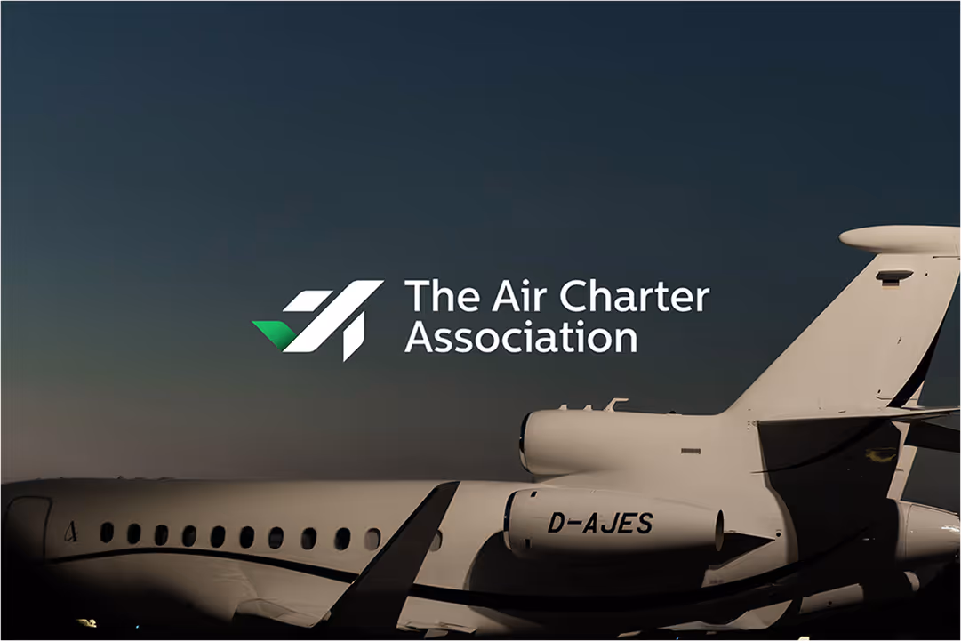 A picture of a plane with the air charter association logo on it