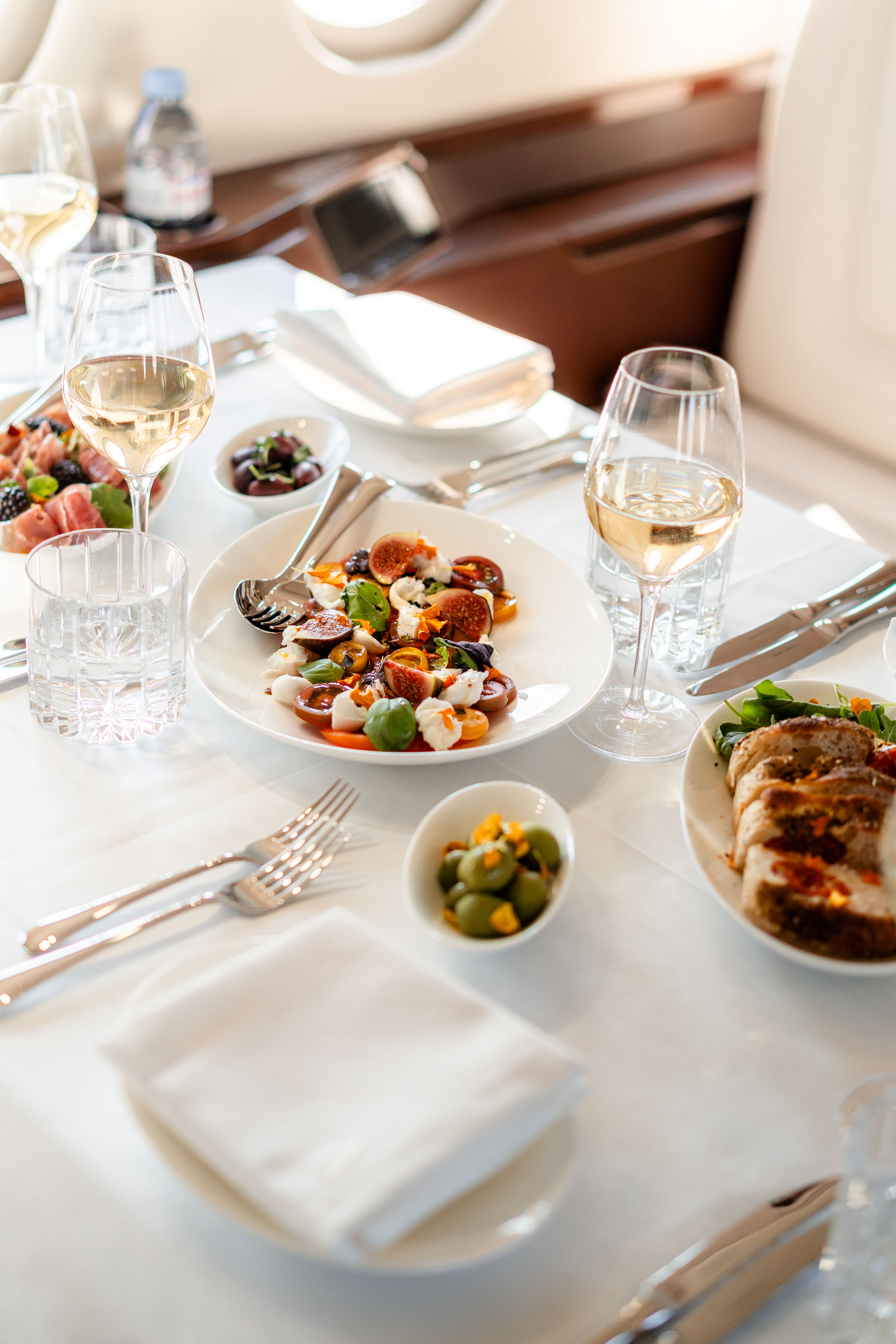 Table setting with delicious on plane food