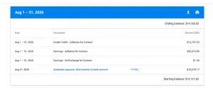 Example screenshot of AdSense deductions over 1k USD