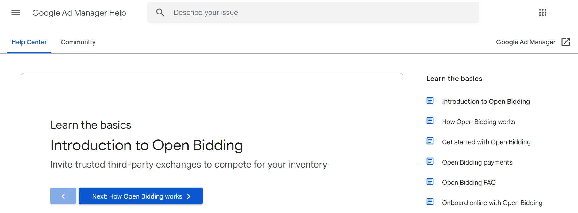 Google Ad Manager Help: Learn the basics - Introduction to Open Bidding