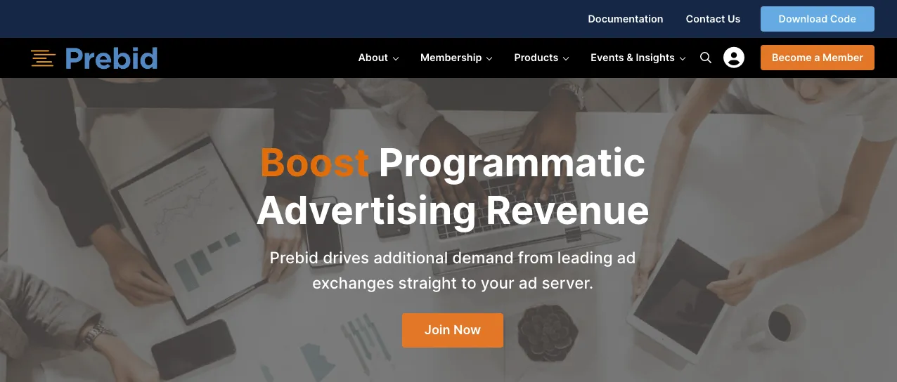 Prebid Open-Source Platform homepage: Boost Programmatic Advertising Revenue