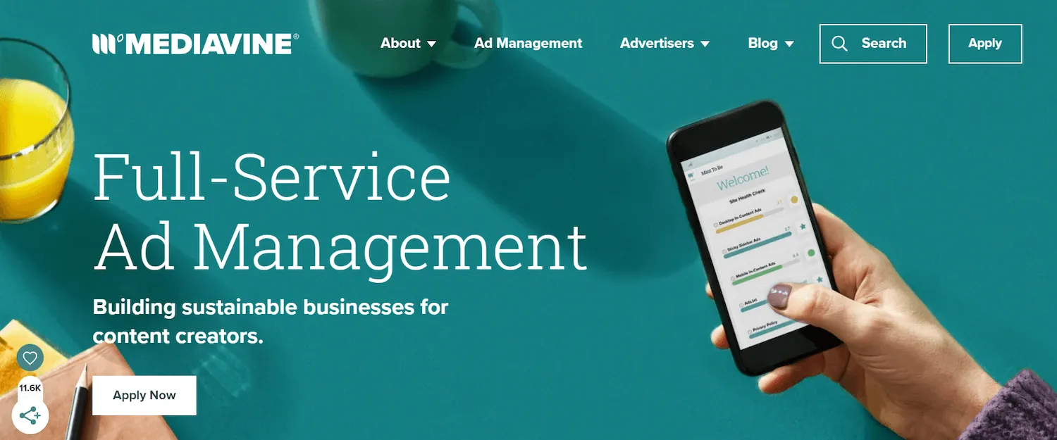 Mediavine homepage: Full-service Ad Management