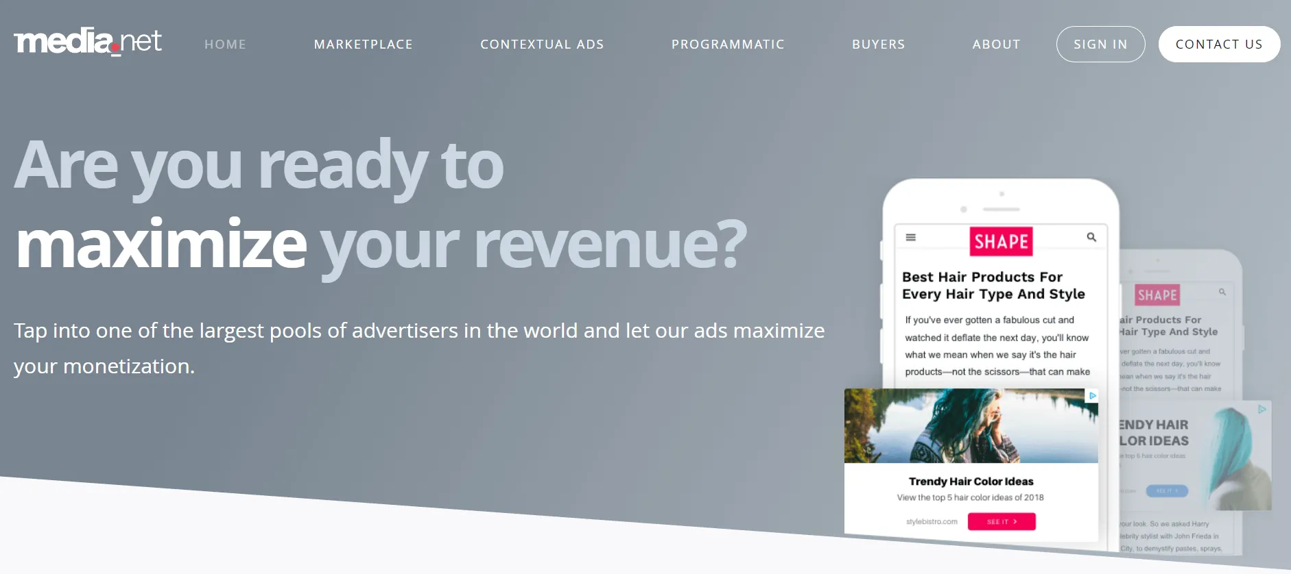 Media.net homepage: Are you ready to maximize your revenue?