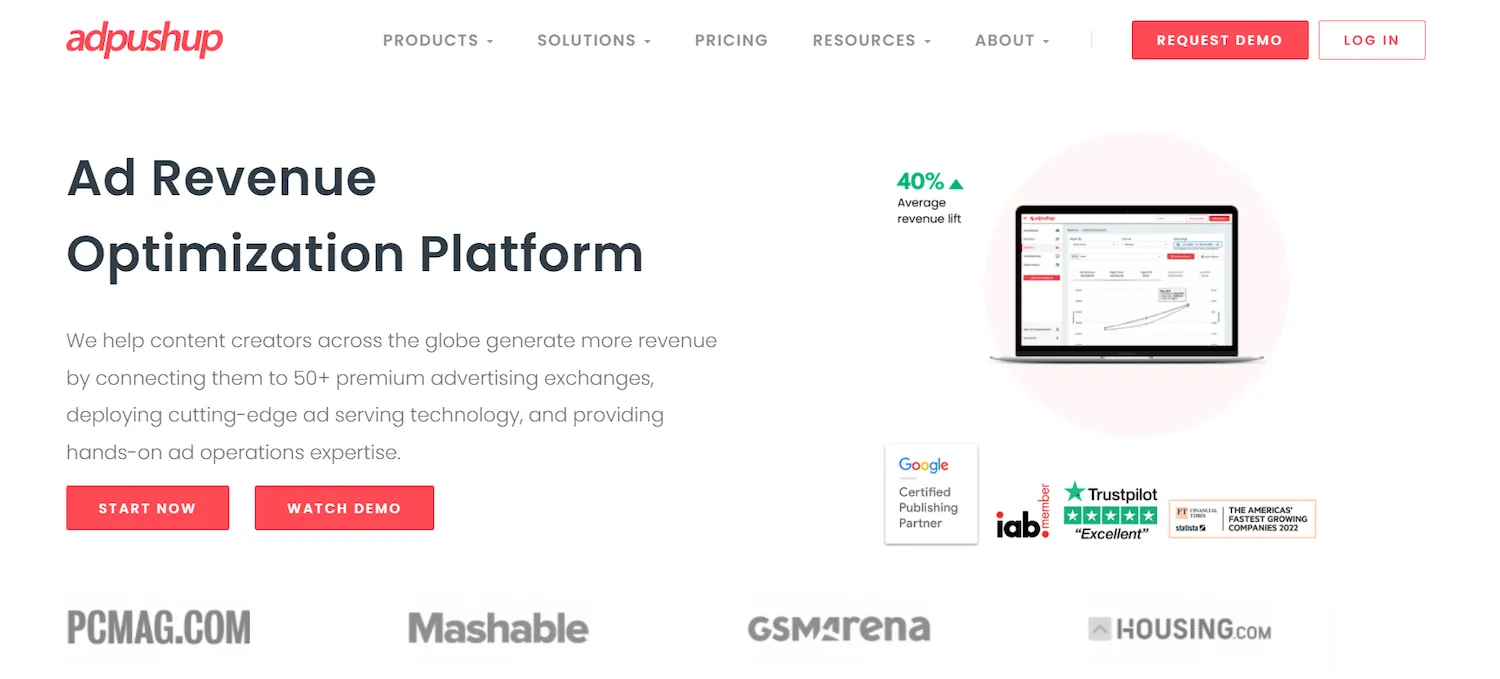 AdPushup homepage: Ad Revenue Optimization Platform