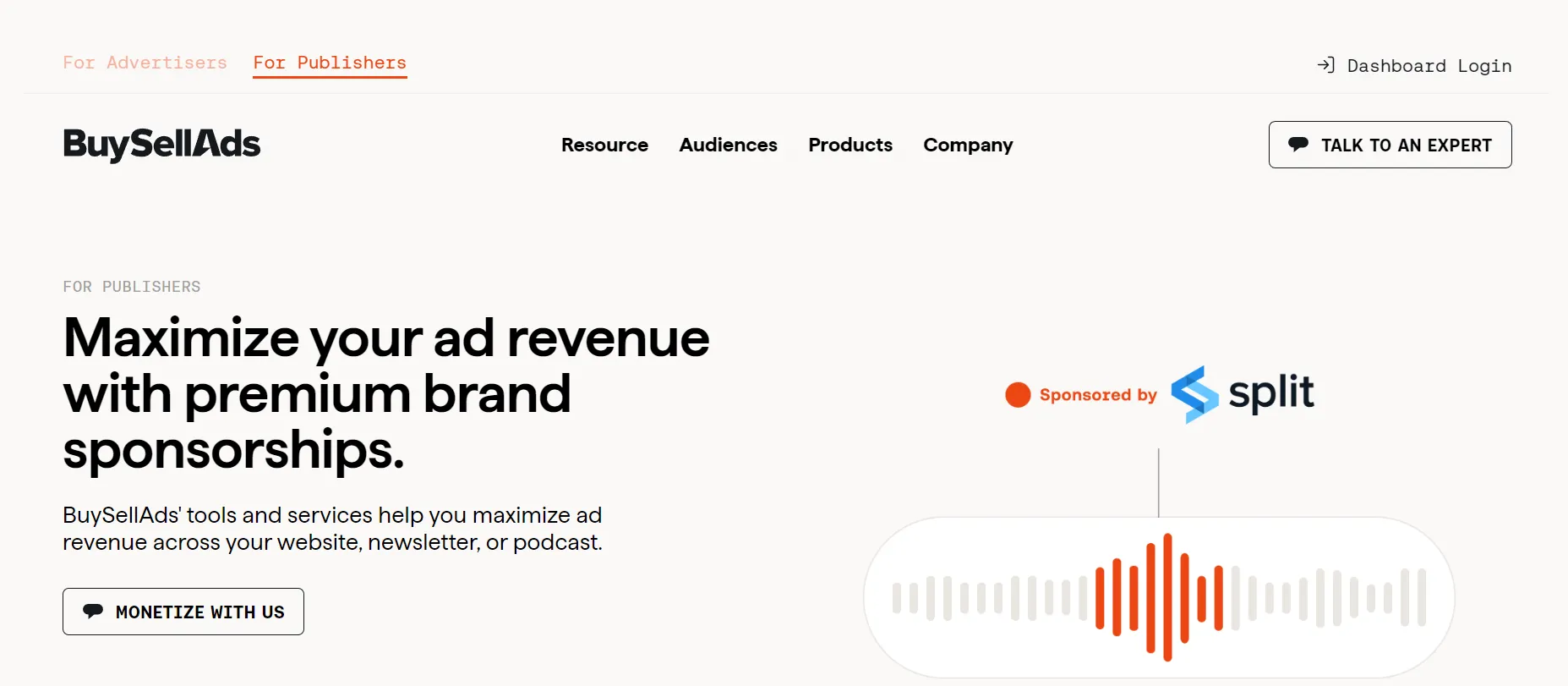 BuySellAds homepage: Maximize your ad revenue with premium brand sponsorships.