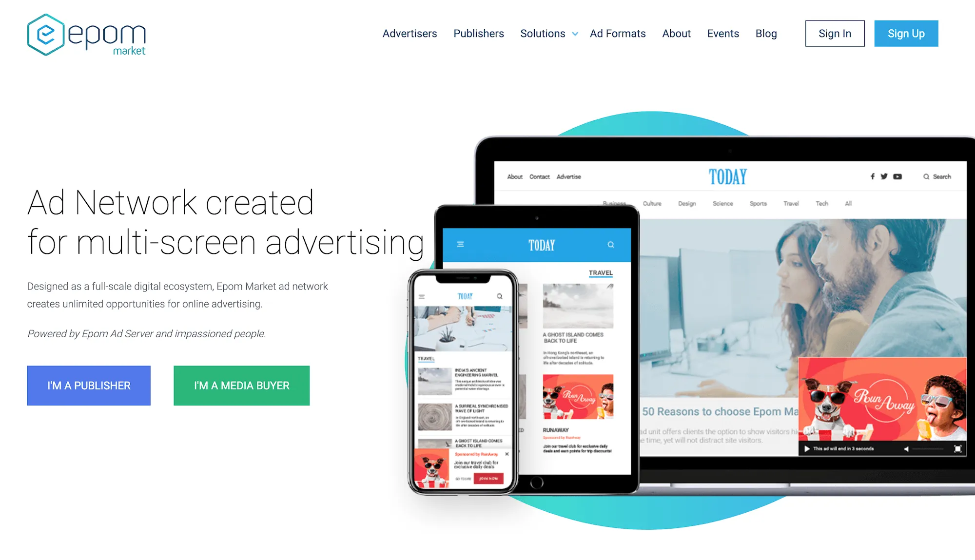 Epom Market homepage: Ad Network created for multi-screen advertising
