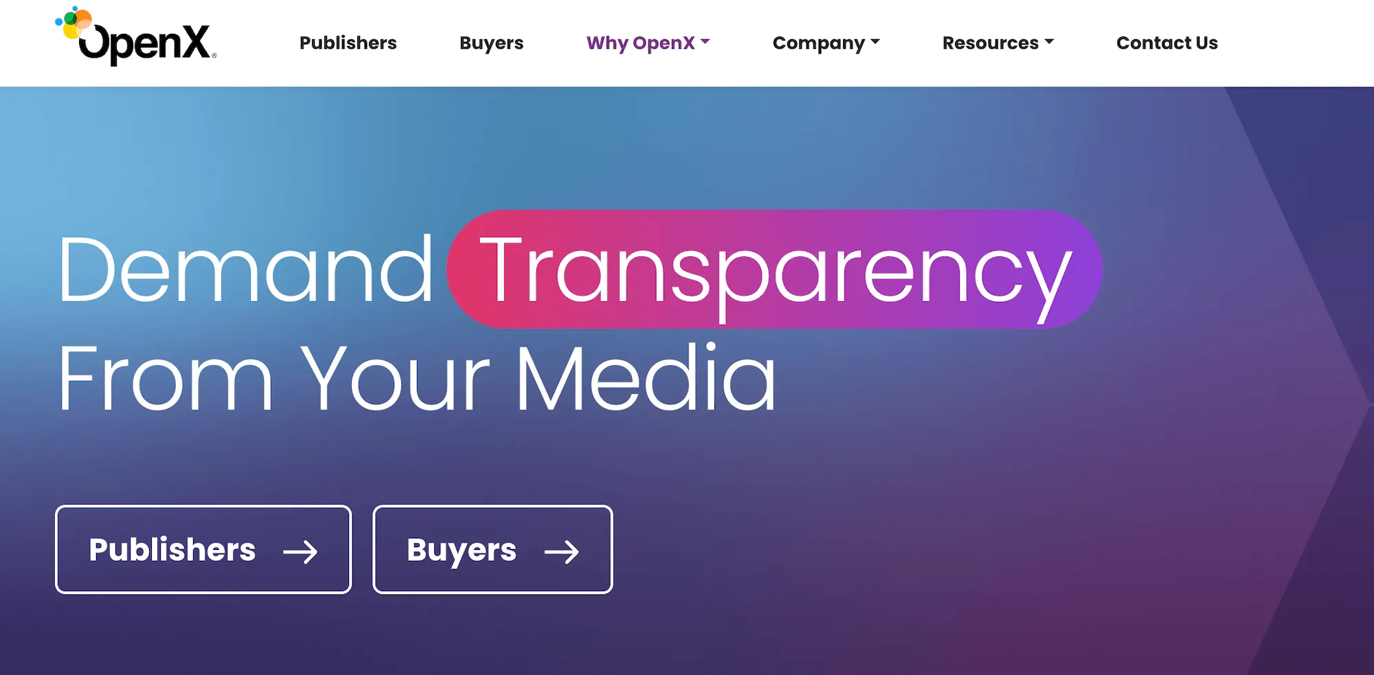 OpenX homepage: Demand Transparency, Sustainability, and Addressability from Your Media