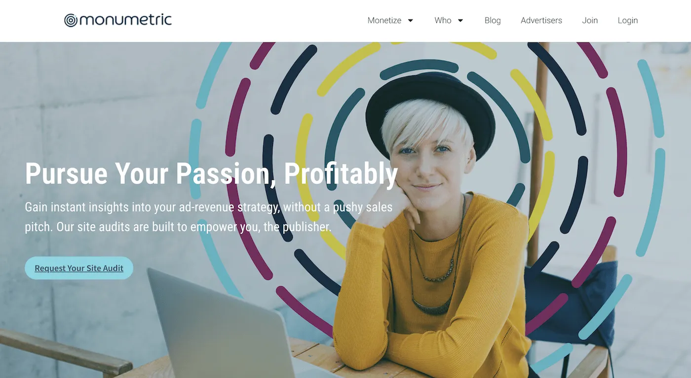 Monumetric homepage: Pursue Your Passion, Profitably