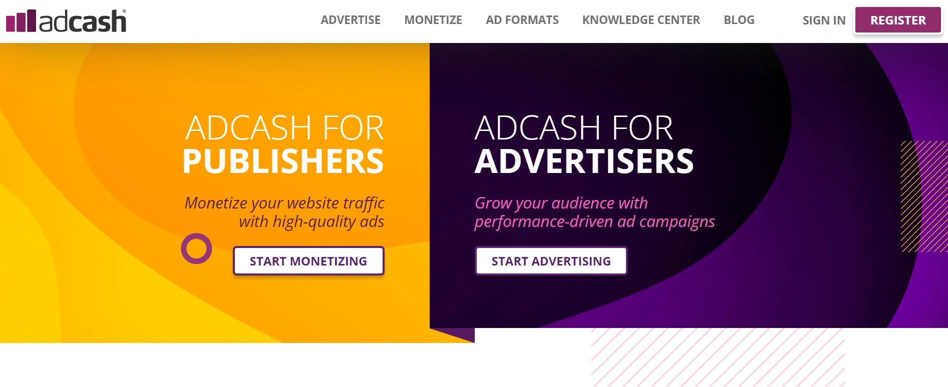 Adcash homepage