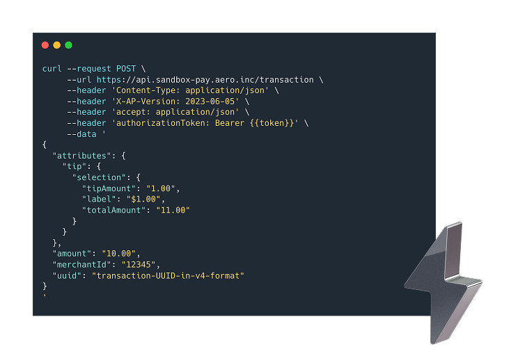 Aeropay code and a 3D lightening bolt